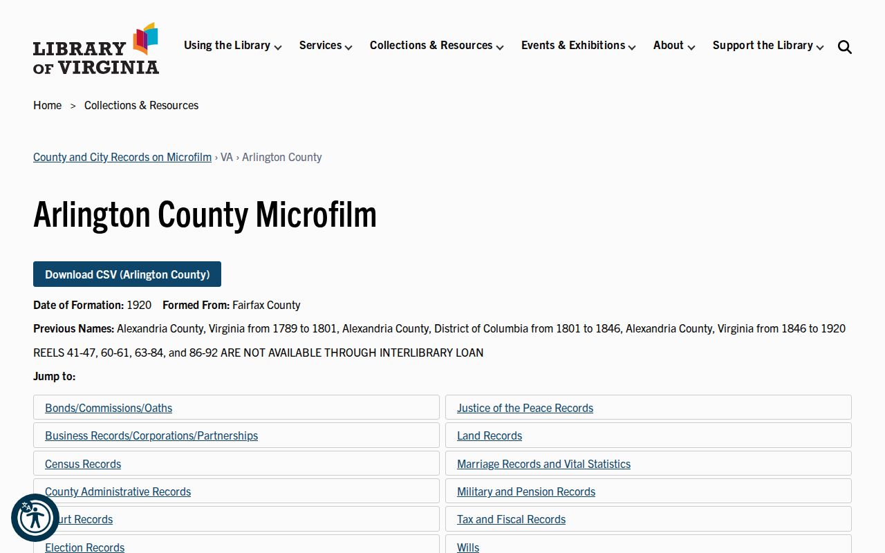 Arlington city directory historical-name research in the Library of Virginia microfilm catalog