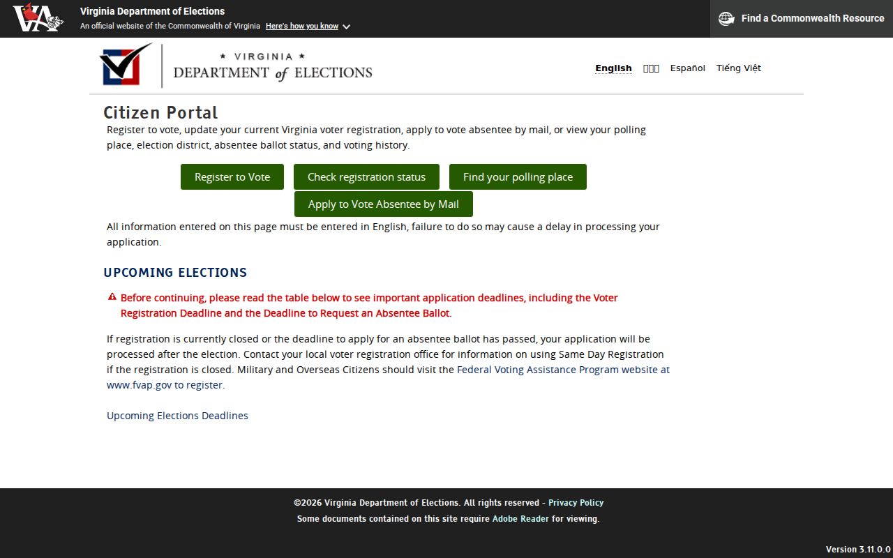 Arlington residents directory Virginia voter portal screen