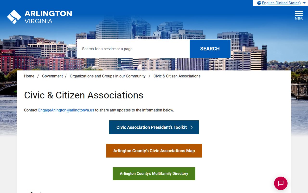 Arlington neighbors civic association directory screen