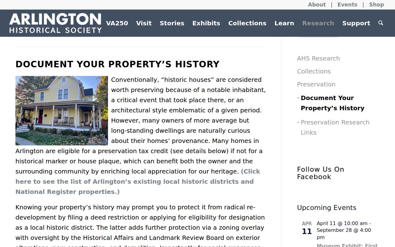 Arlington previous residents historical property research resource