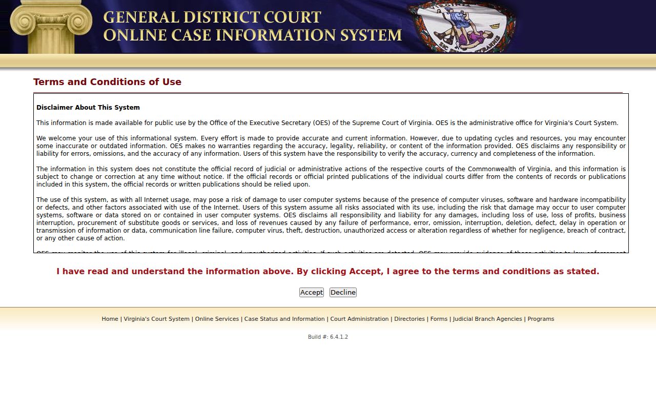 Arlington resident lookup through the Virginia General District Court case search